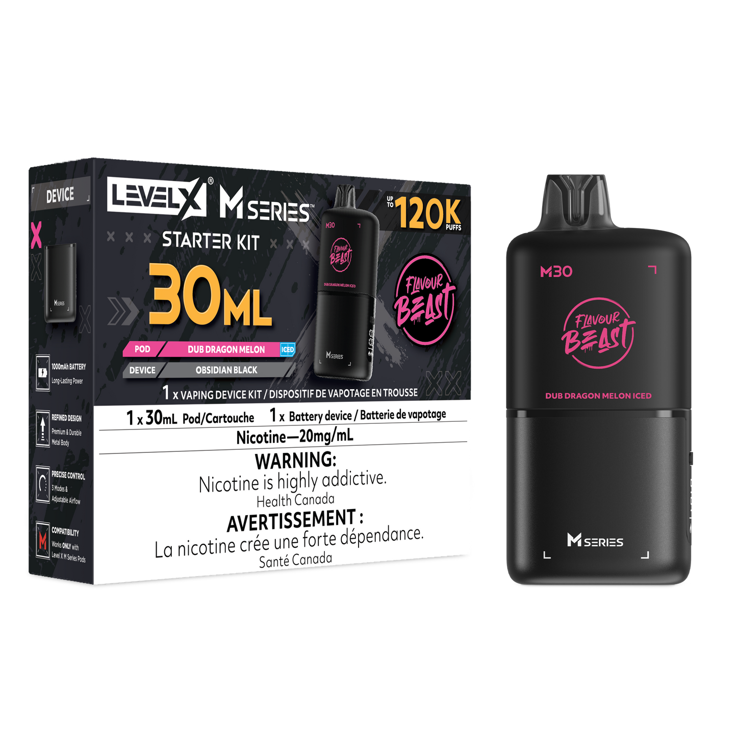 Level X Flavour Beast M Series Starter Kit - Dub Dragon Melon Iced 30mL closed pod product image at AllStar Vape Canada
