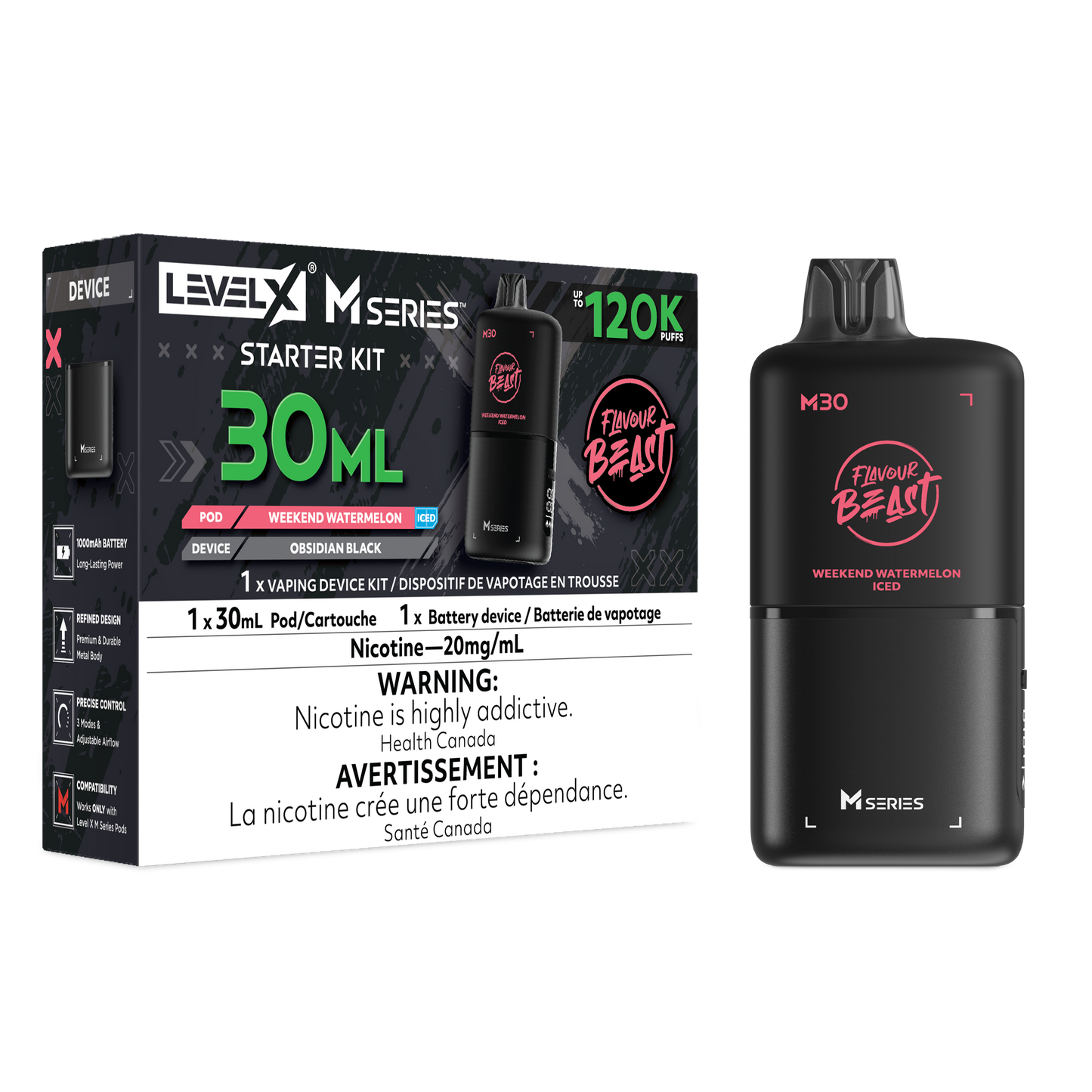 Level X Flavour Beast M Series Starter Kit - Weekend Watermelon Iced 30mL closed pod product image at AllStar Vape Canada