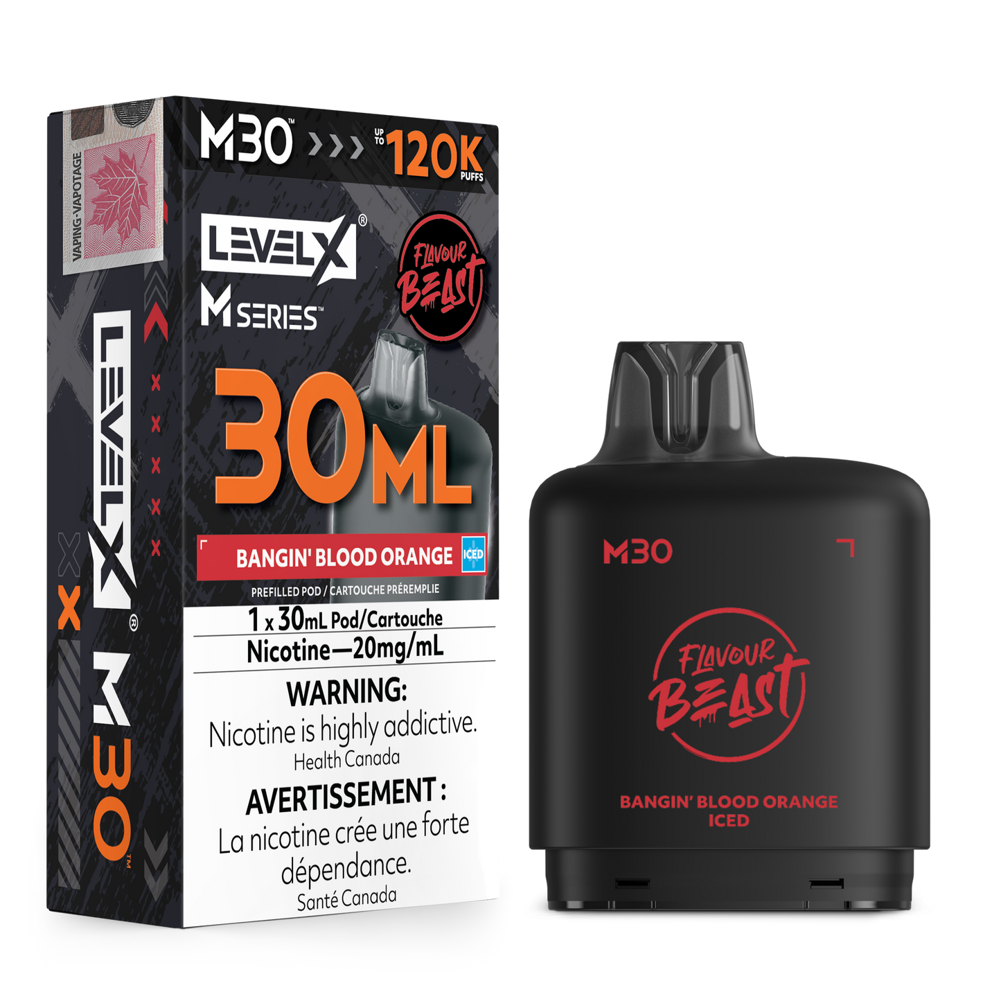 Level X Flavour Beast M30 Series - Bangin' Blood Orange Iced 30mL closed pod product image at AllStar Vape Canada