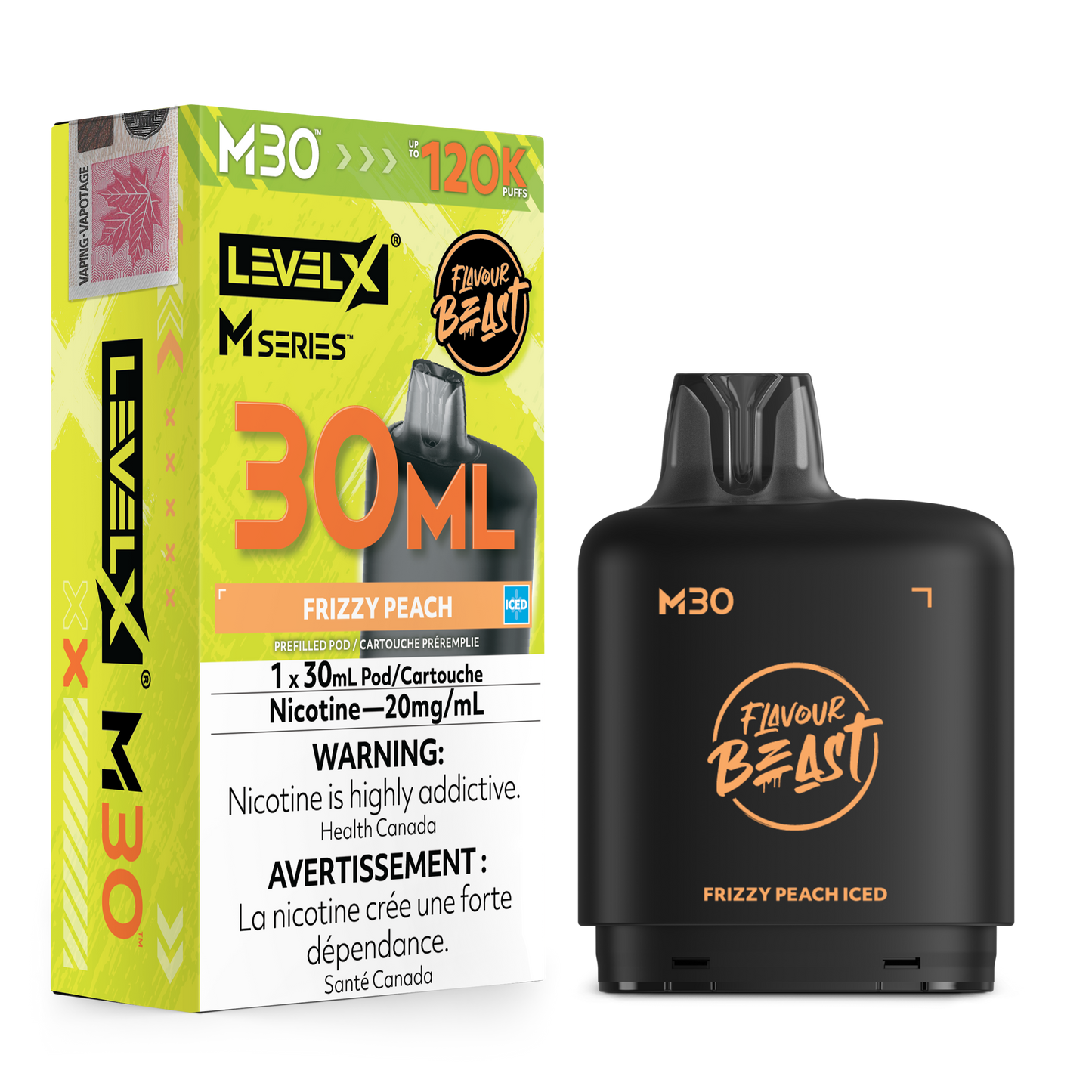 Level X Flavour Beast M30 Series - Frizzy Peach Iced 30mL closed pod product image at AllStar Vape Canada