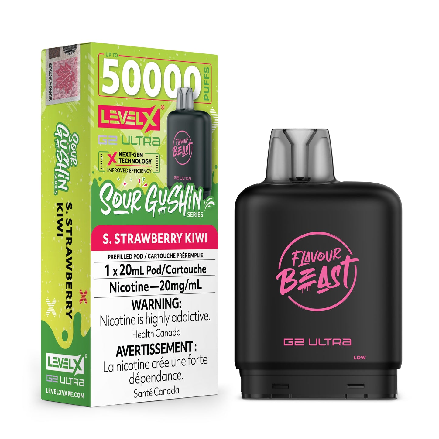 Level X Flavour Beast G2 Ultra Gushin S Strawberry Kiwi vape juice in vibrant packaging.