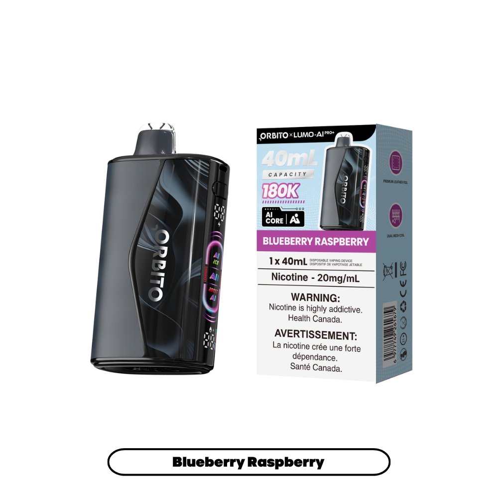 Orbito 180K - Blueberry Raspberry disposable vape retail box and device