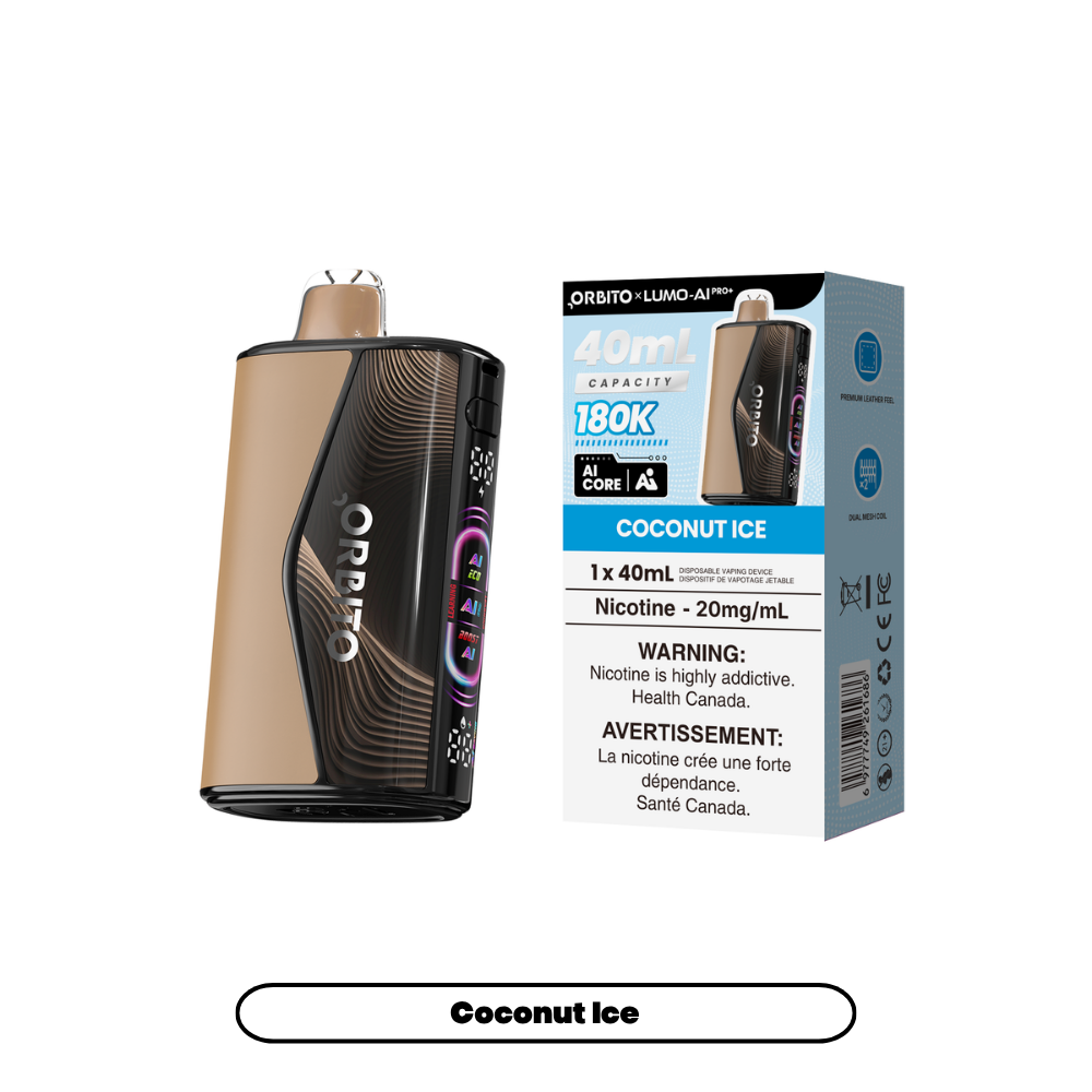 Orbito 180K - Coconut Ice disposable vape retail box and device