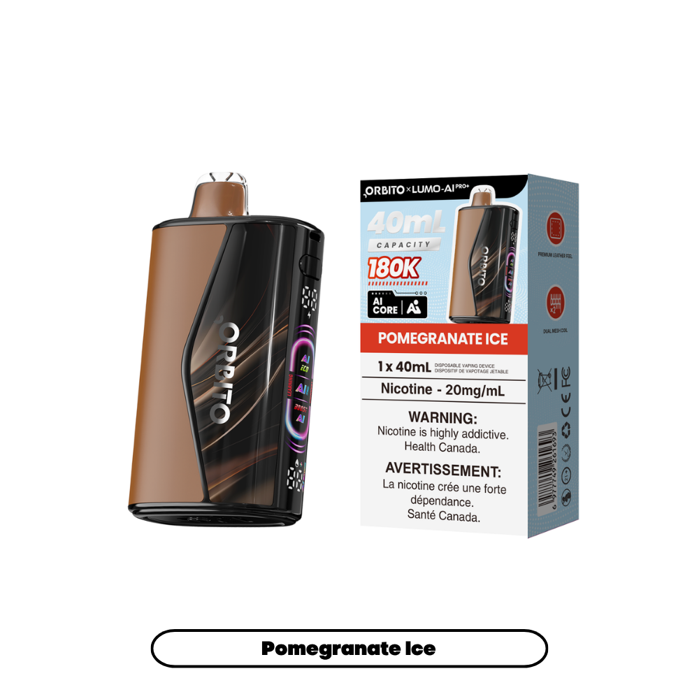 Orbito 180K - Pomegranate Ice disposable vape retail box and device