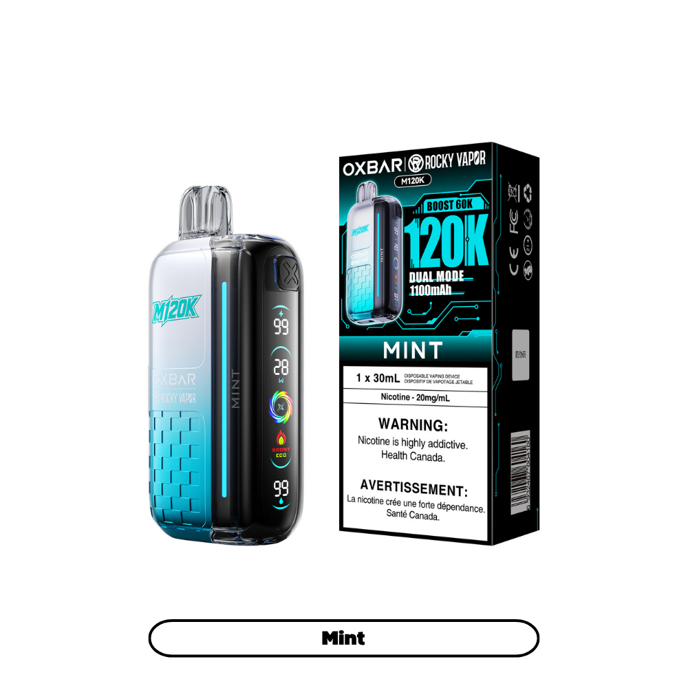 Oxbar 120k - Mint disposable vape retail box and device