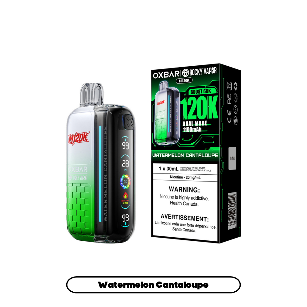 Oxbar 120k - Watermelon Cantaloupe disposable vape retail box and device