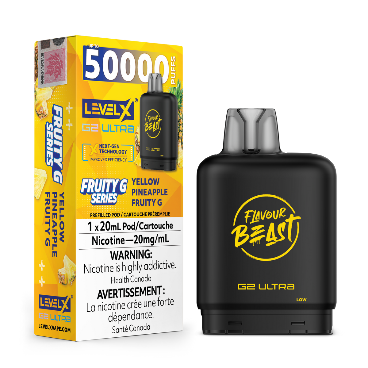 Level X Flavour Beast G2 Ultrax12M Yellow Pineapple Closed Pod product image at All Star Vape
