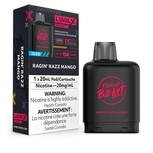Level X Flavour Beast Boost Pod 20mL - Ragin' Razz Mango Iced