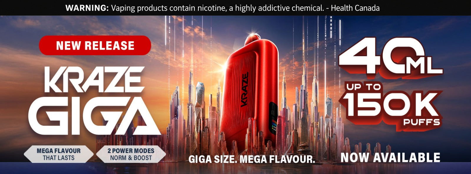 Kraze Giga 150K 40mL disposable vape new release banner at AllStar Vape