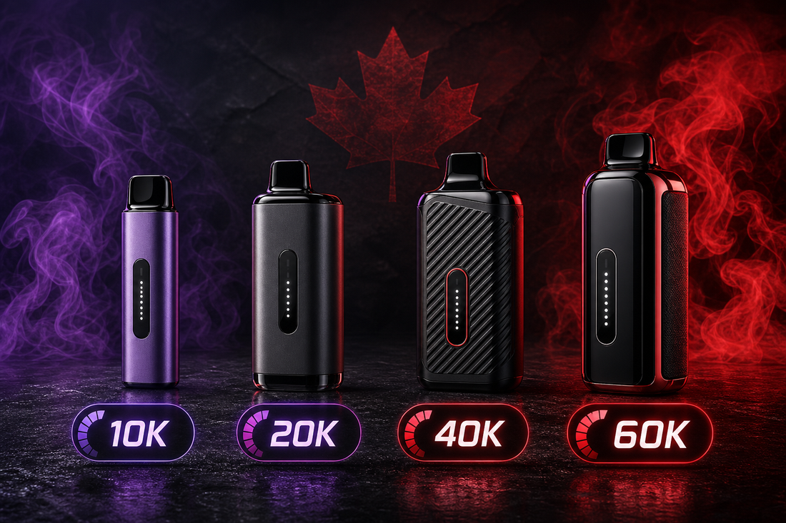 Disposable Vapes Canada 10K 20K 40K 60K puff count comparison featured image for Allstar Vape