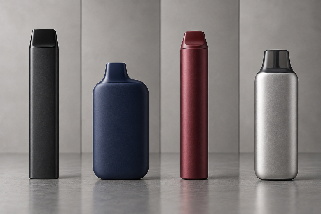 Four unbranded disposable vape formats for an adult comparison guide