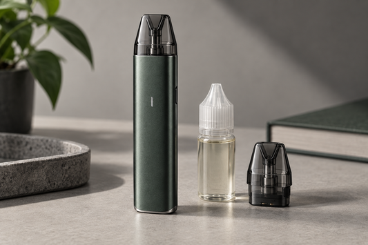 Unbranded refillable pod device, spare pod and e-liquid bottle for an adult guide