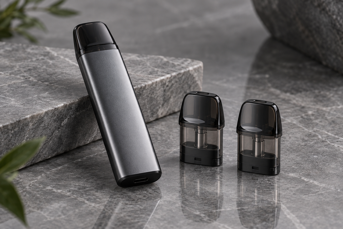 Unbranded closed pod device and cartridges for an adult buying guide