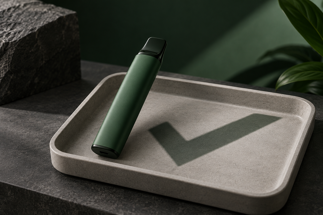 Unbranded compact disposable vape format for an adult shopping checklist
