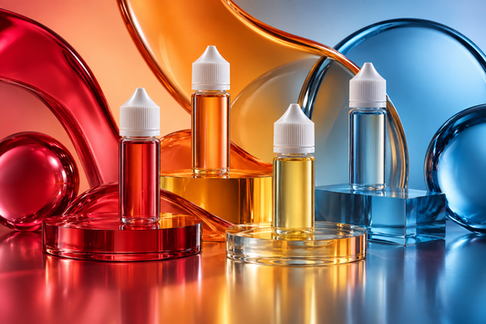 Unbranded e-liquid bottles for an adult flavour guide