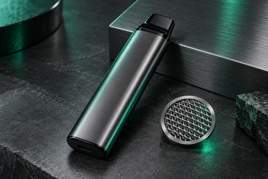Unbranded vape device and abstract mesh texture for an adult device guide