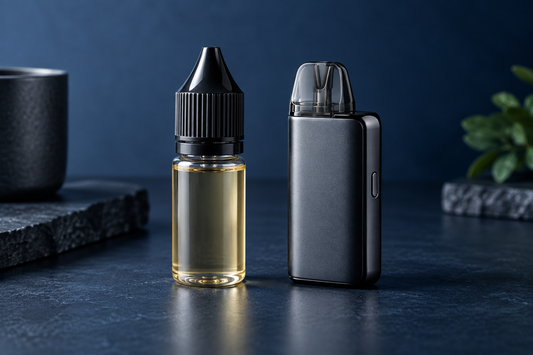 Unbranded e-liquid bottle and refillable pod device for an adult guide