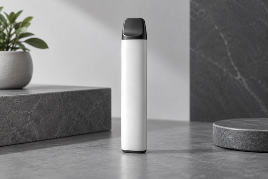Unbranded white and graphite disposable vape format for an adult guide