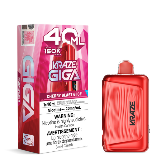 Kraze Giga 150k - Cherry Blast G Ice 40mL disposable vape product image at AllStar Vape Canada