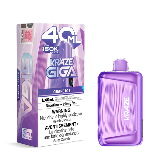 Kraze Giga 150k - Grape Ice 40mL disposable vape product image at AllStar Vape Canada