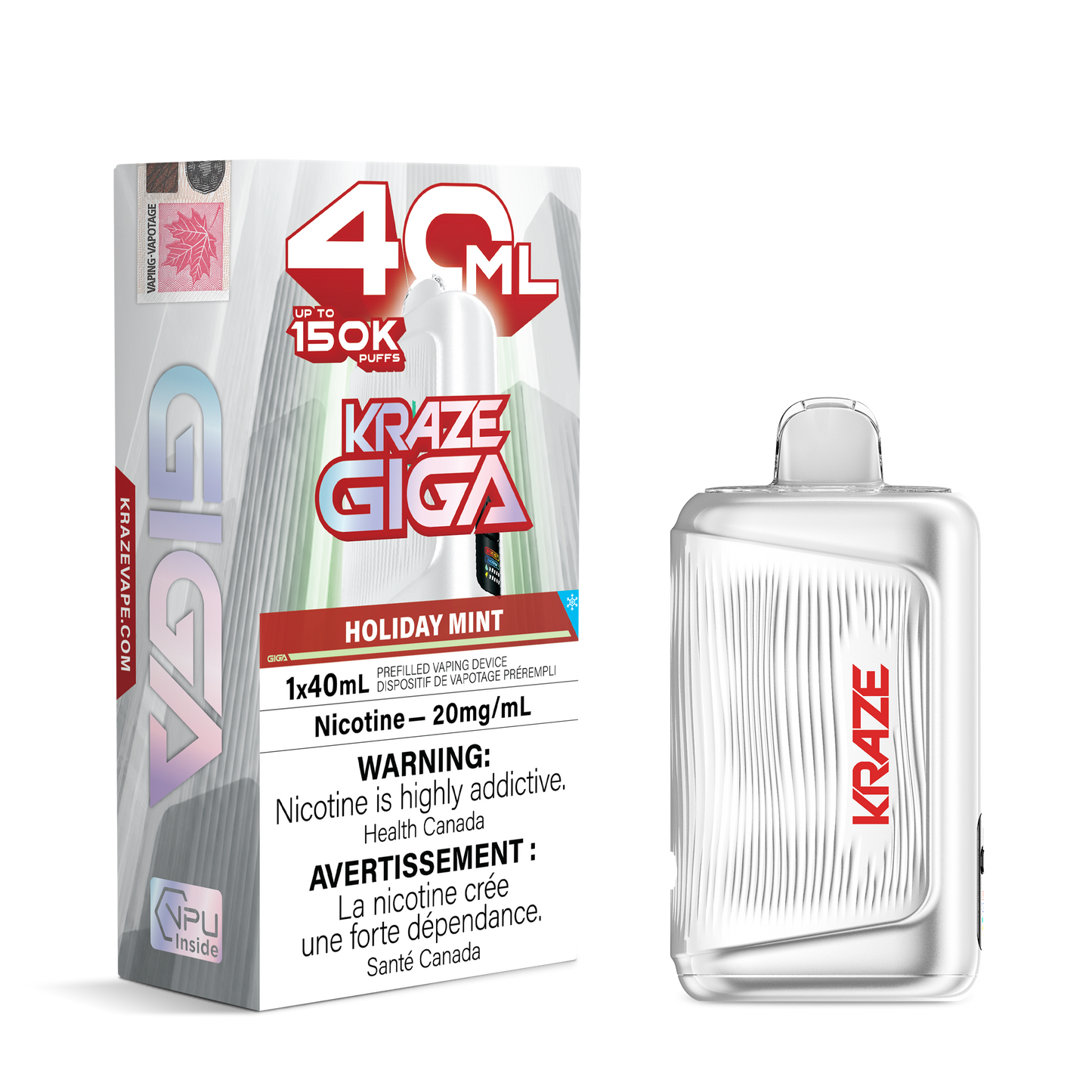 Kraze Giga 150k - Holiday Mint 40mL disposable vape product image at AllStar Vape Canada