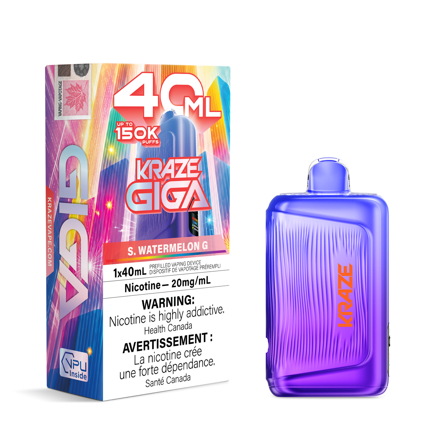 Kraze Giga 150k - S Watermelon G 40mL disposable vape product image at AllStar Vape Canada