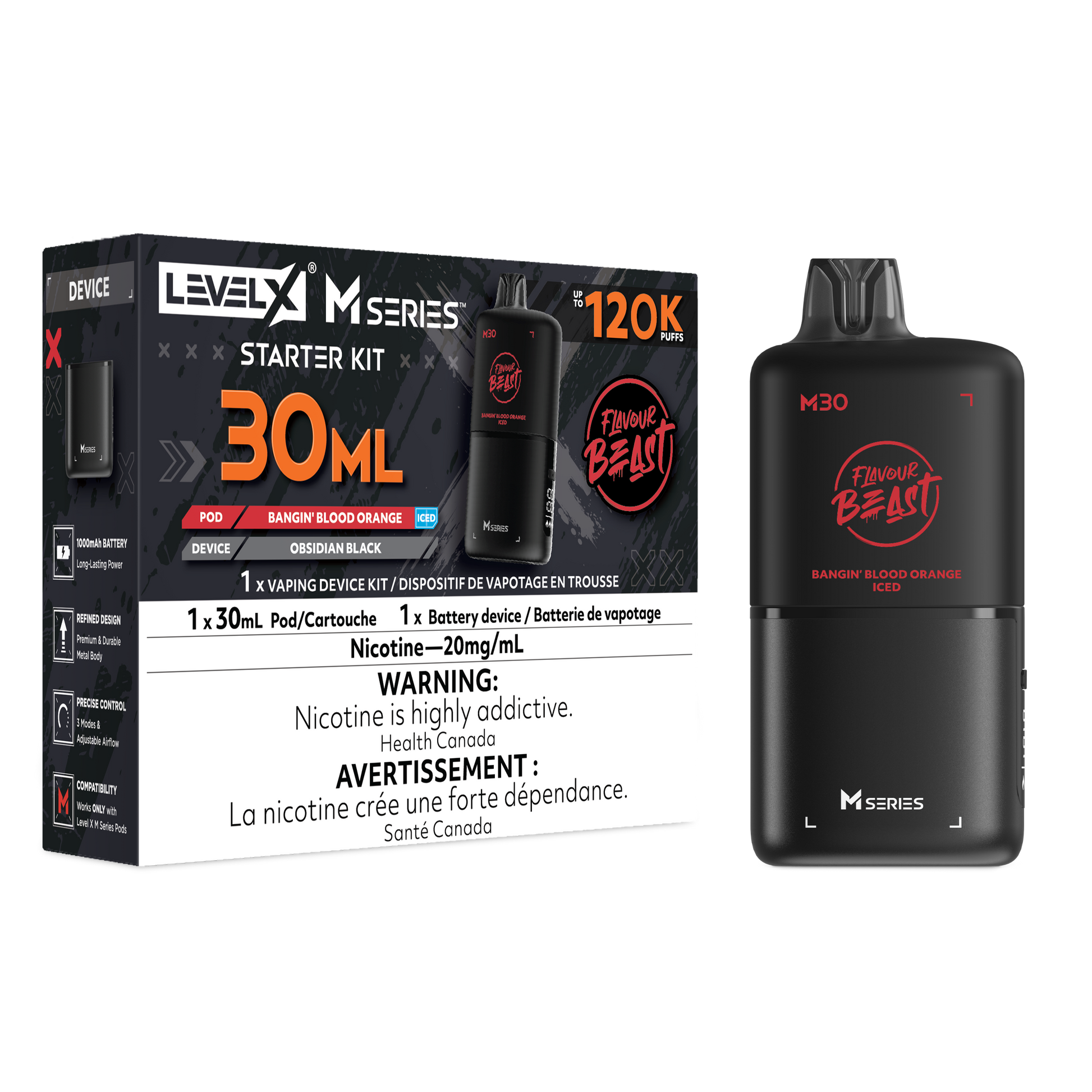 Level X Flavour Beast M Series Starter Kit - Bangin' Blood Orange Iced 30mL closed pod product image at AllStar Vape Canada