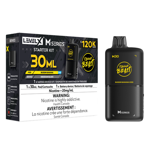 Level X Flavour Beast M Series Starter Kit - Bussin' Banana Iced 30mL closed pod product image at AllStar Vape Canada