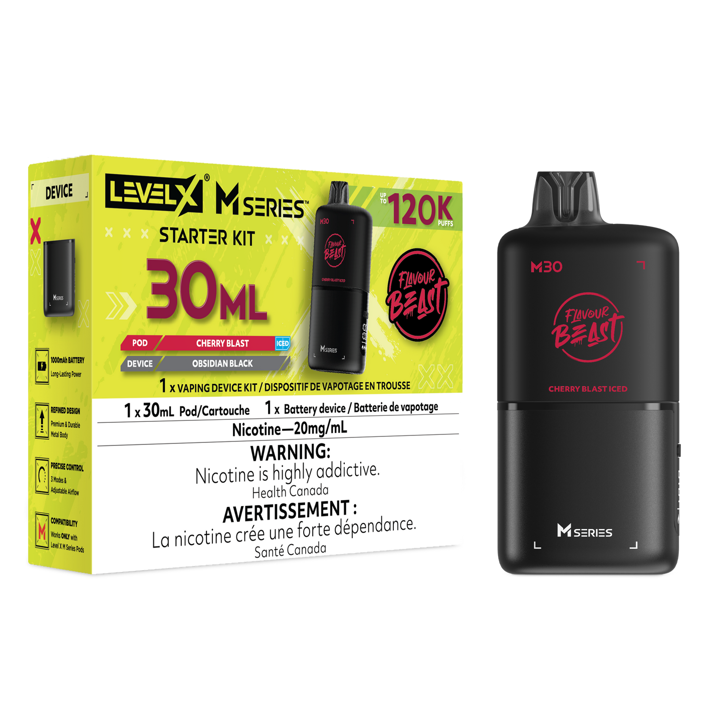 Level X Flavour Beast M Series Starter Kit - Cherry Blast Iced 30mL closed pod product image at AllStar Vape Canada