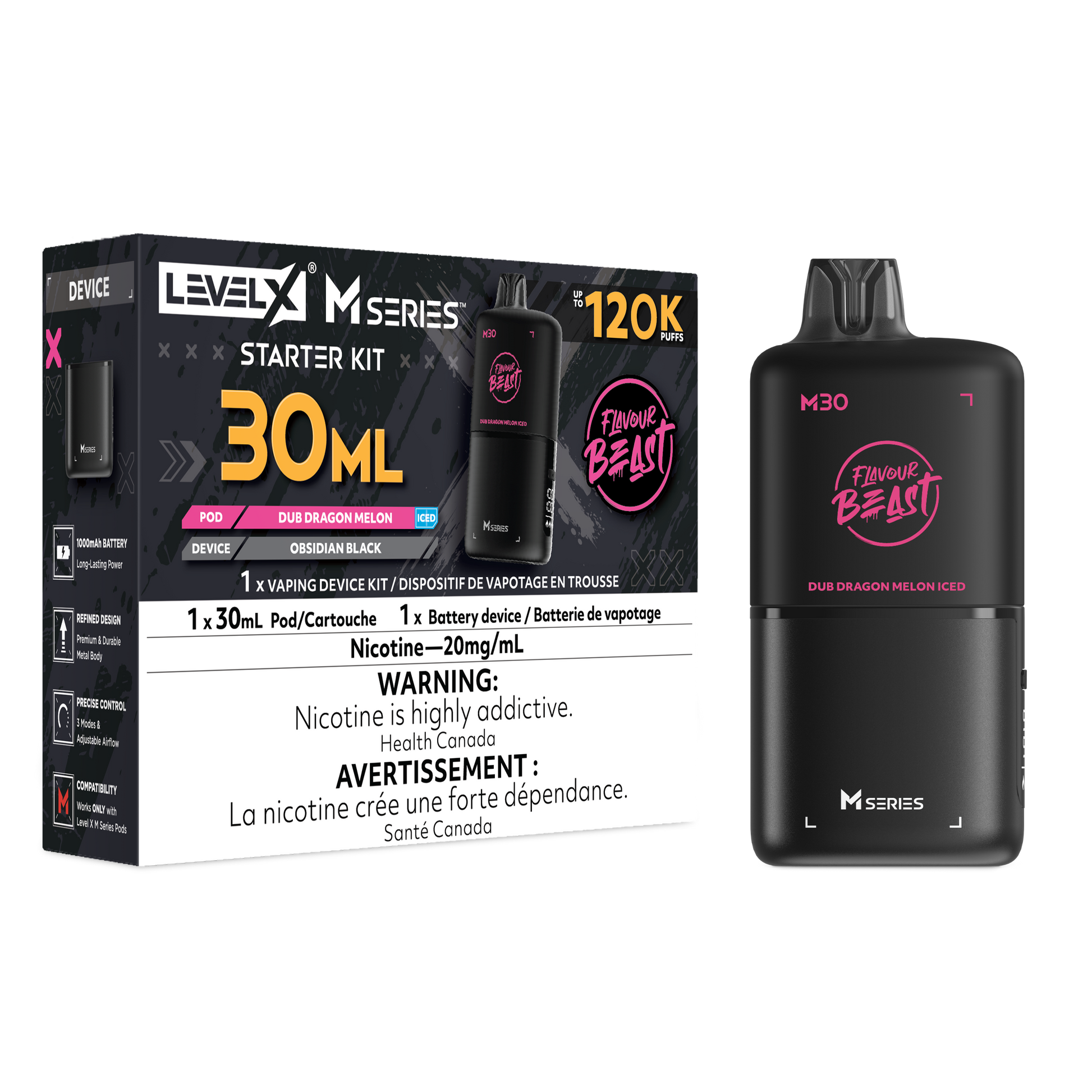 Level X Flavour Beast M Series Starter Kit - Dub Dragon Melon Iced 30mL closed pod product image at AllStar Vape Canada