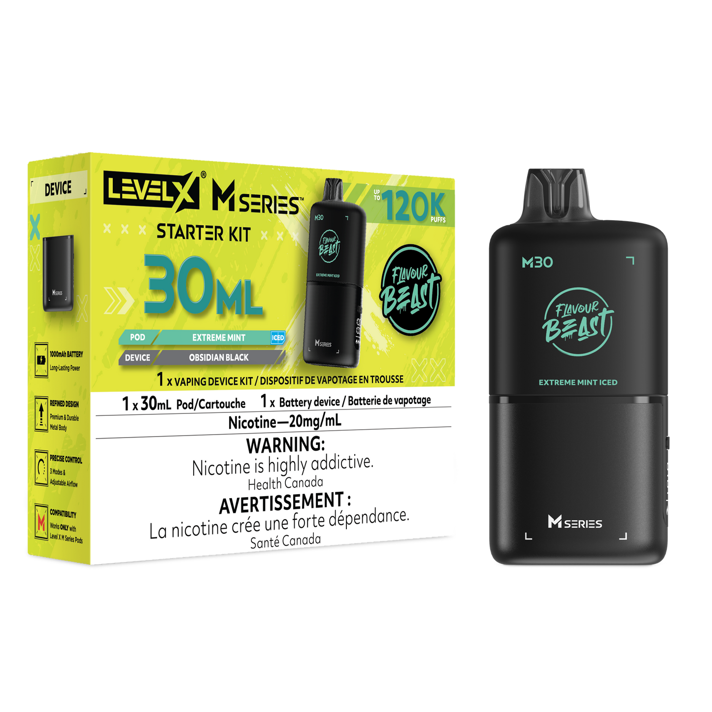 Level X Flavour Beast M Series Starter Kit - Extreme Mint Iced 30mL closed pod product image at AllStar Vape Canada