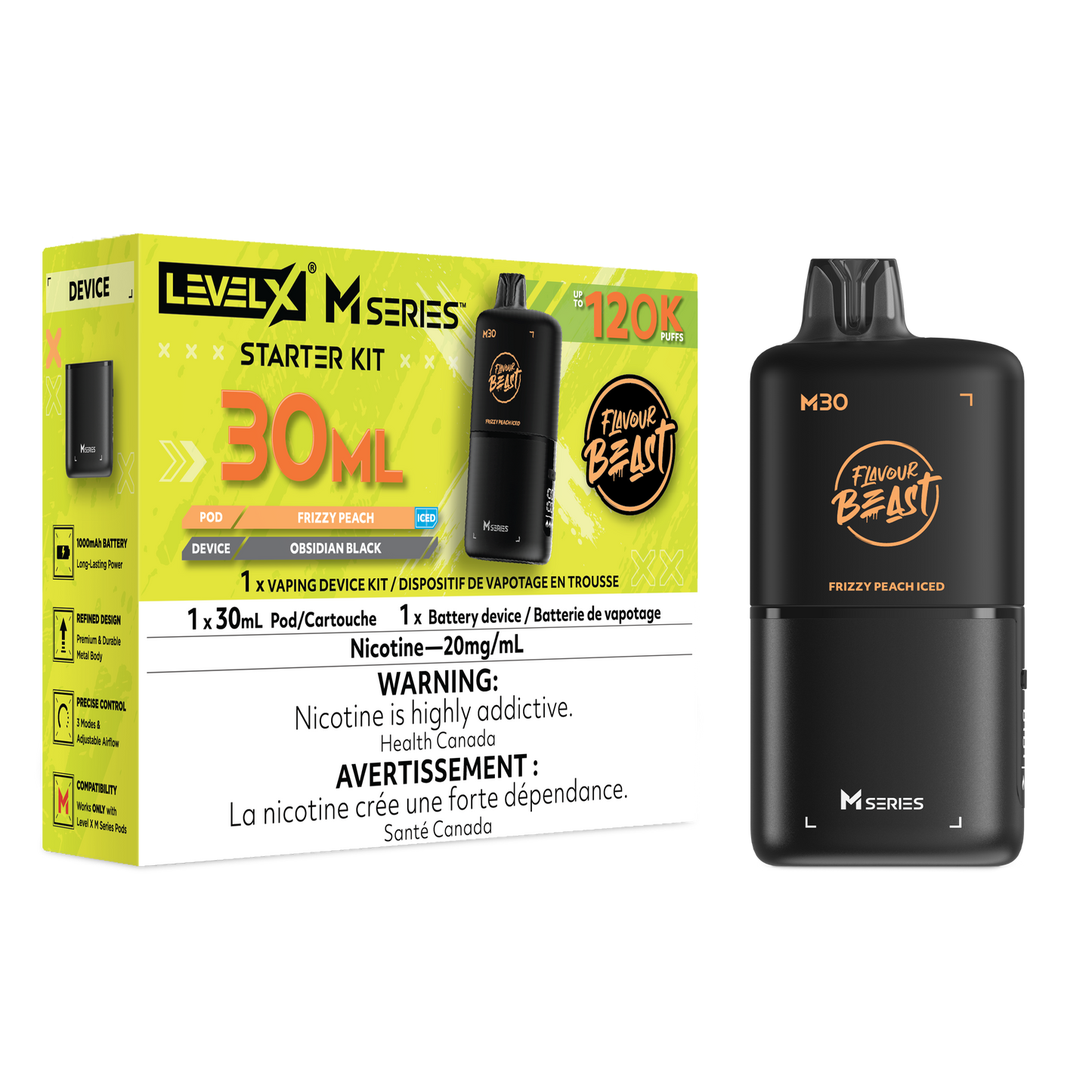 Level X Flavour Beast M Series Starter Kit - Frizzy Peach Iced 30mL closed pod product image at AllStar Vape Canada