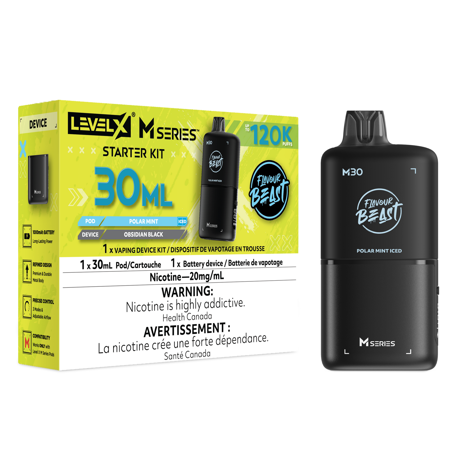 Level X Flavour Beast M Series Starter Kit - Polar Mint Iced 30mL closed pod product image at AllStar Vape Canada