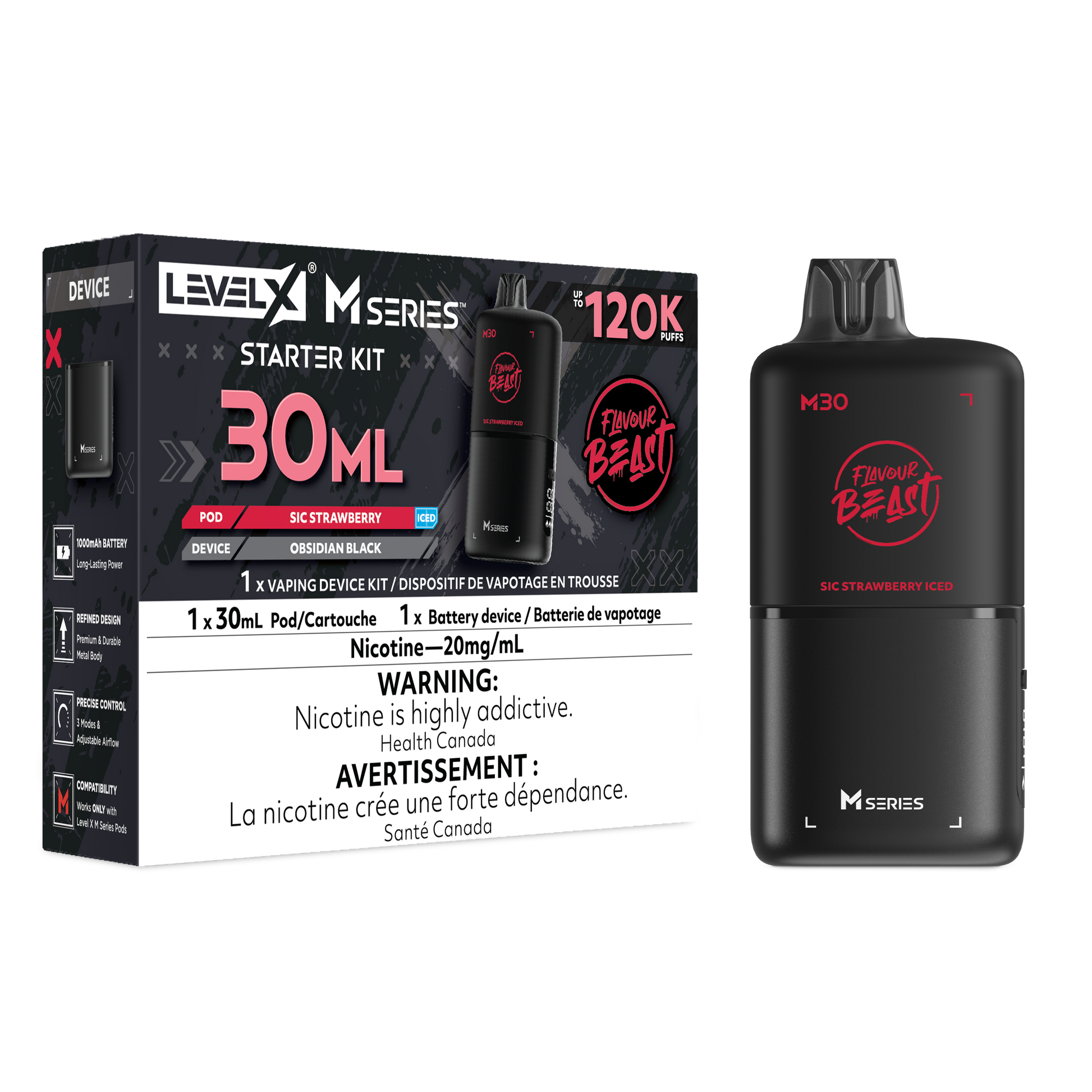Level X Flavour Beast M Series Starter Kit - Sic Strawberry Iced 30mL closed pod product image at AllStar Vape Canada