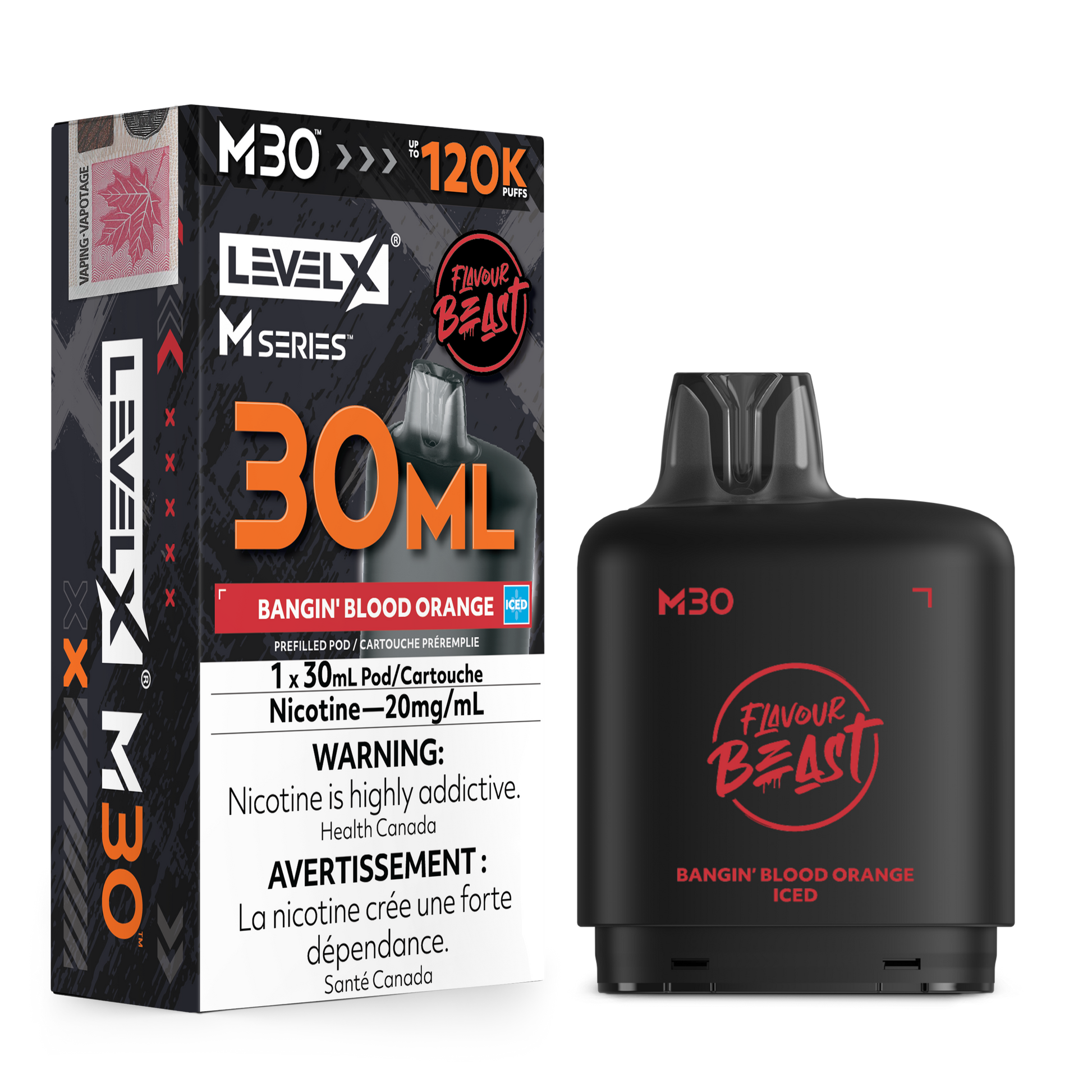 Level X Flavour Beast M30 Series - Bangin' Blood Orange Iced 30mL closed pod product image at AllStar Vape Canada