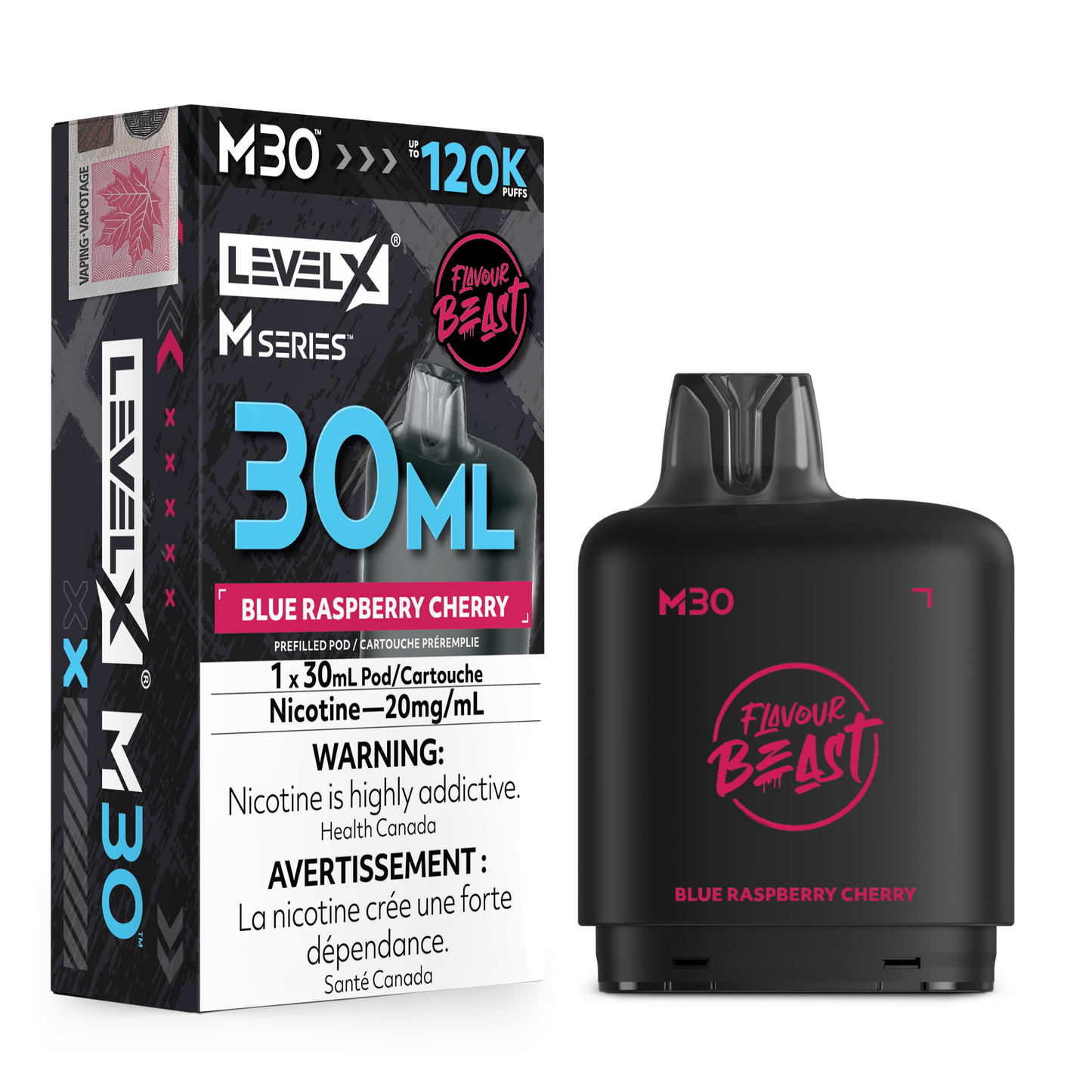 Level X Flavour Beast M30 Series - Blue Raspberry Cherry 30mL closed pod product image at AllStar Vape Canada