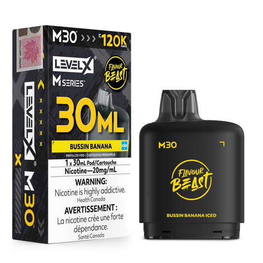 Level X Flavour Beast M30 Series - Bussin' Banana Iced 30mL closed pod product image at AllStar Vape Canada