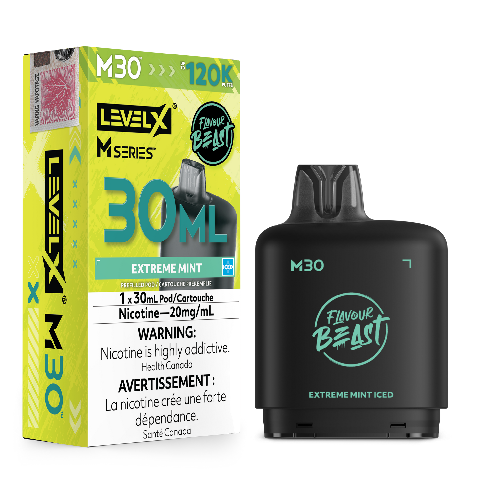 Level X Flavour Beast M30 Series - Extreme Mint Iced 30mL closed pod product image at AllStar Vape Canada
