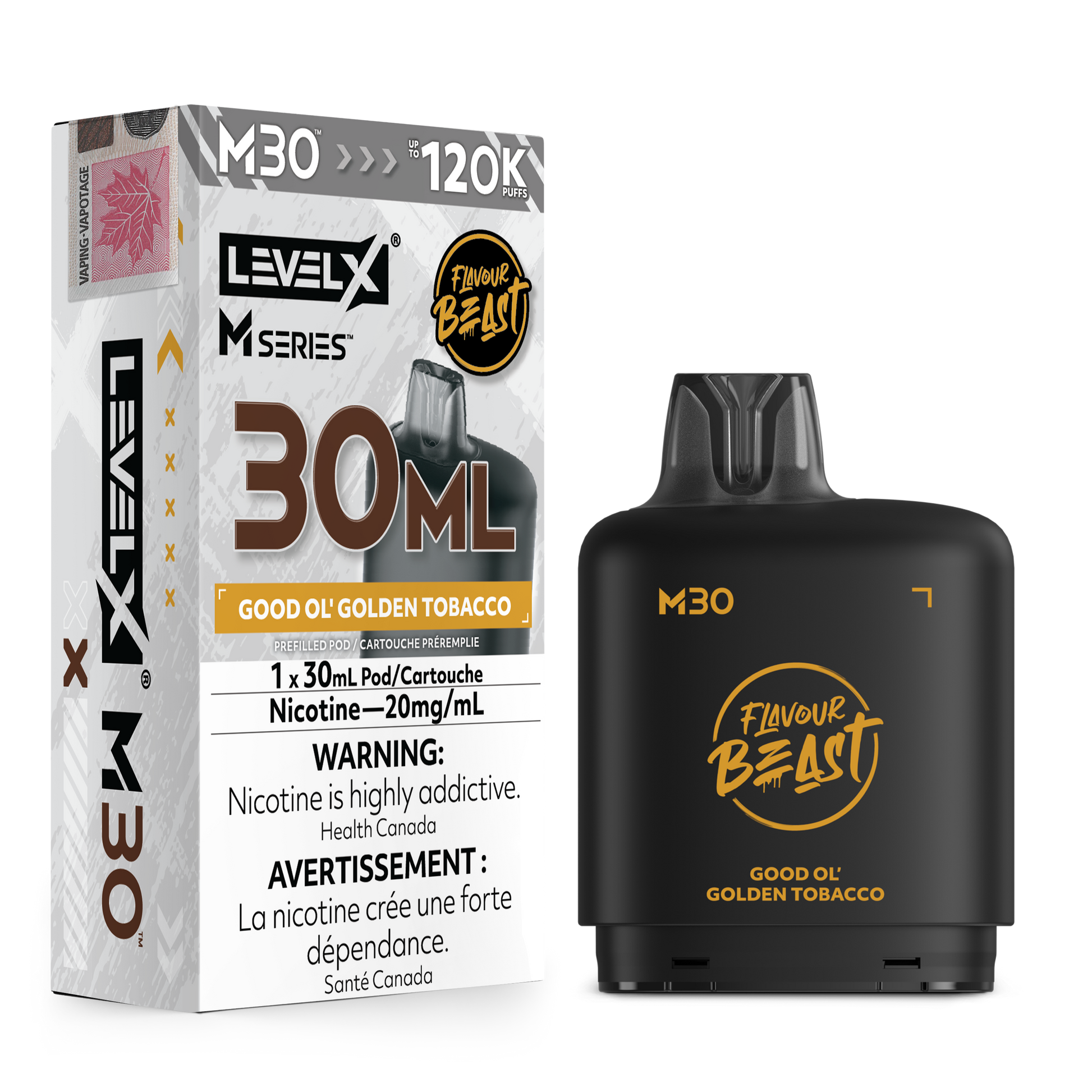 Level X Flavour Beast M30 Series - Good Ol' Golden Tobacco 30mL closed pod product image at AllStar Vape Canada