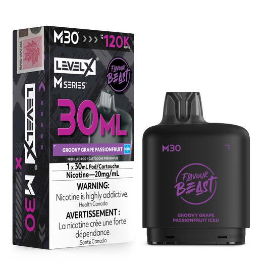 Level X Flavour Beast M30 Series - Groovy Grape Passionfruit Iced 30mL closed pod product image at AllStar Vape Canada