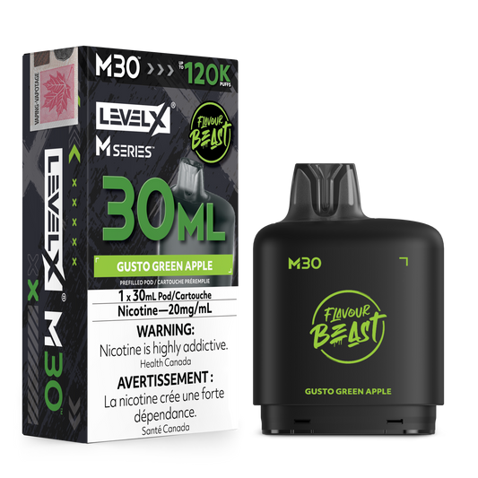 Level X Flavour Beast M30 Series - Gusto Green Apple 30mL closed pod product image at AllStar Vape Canada
