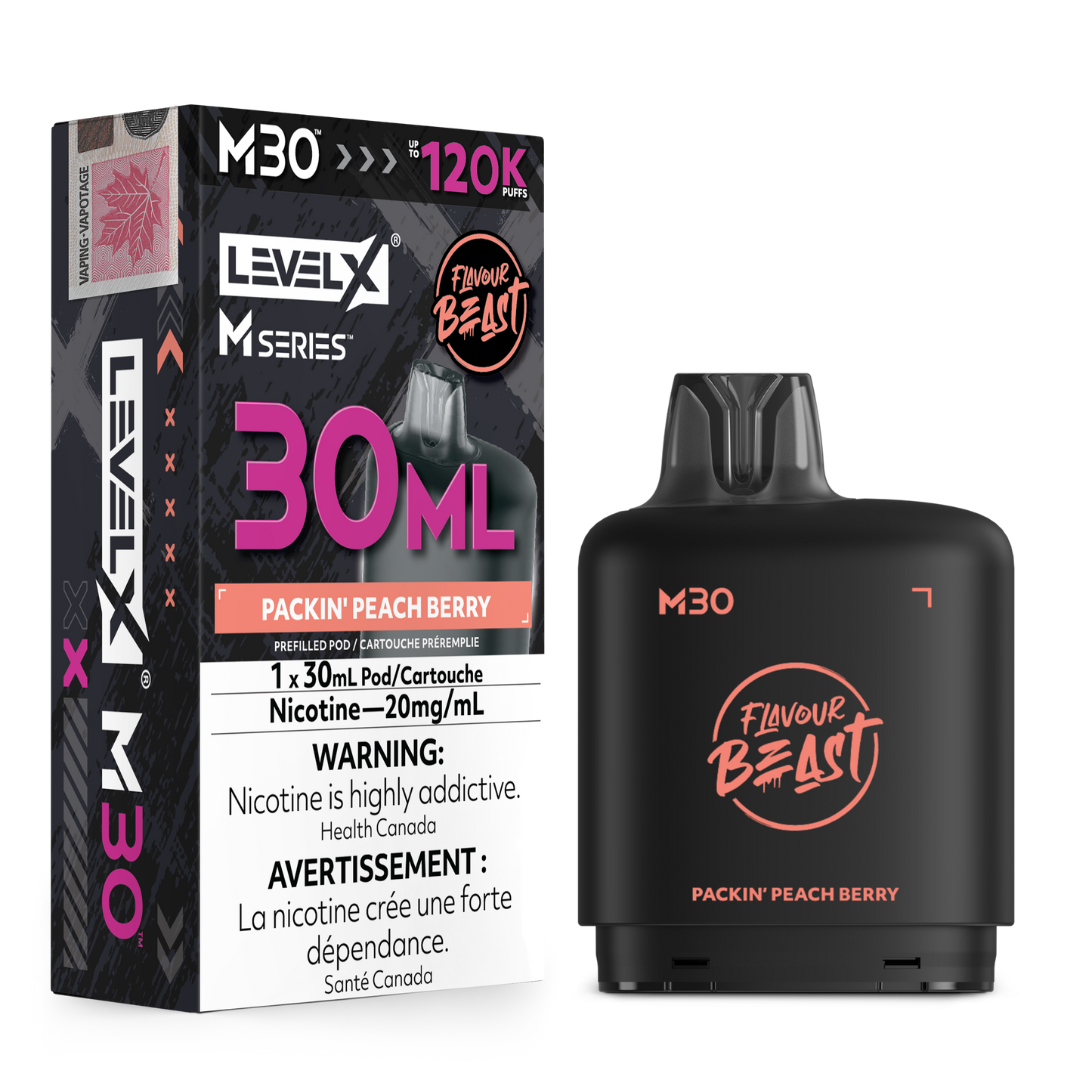 Level X Flavour Beast M30 Series - Packin' Peach Berry 30mL closed pod product image at AllStar Vape Canada