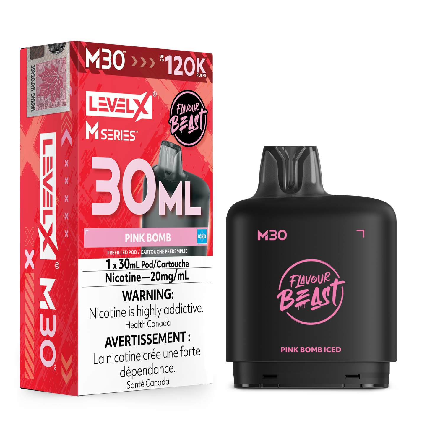 Level X Flavour Beast M30 Series - Pink Bomb Iced 30mL closed pod product image at AllStar Vape Canada