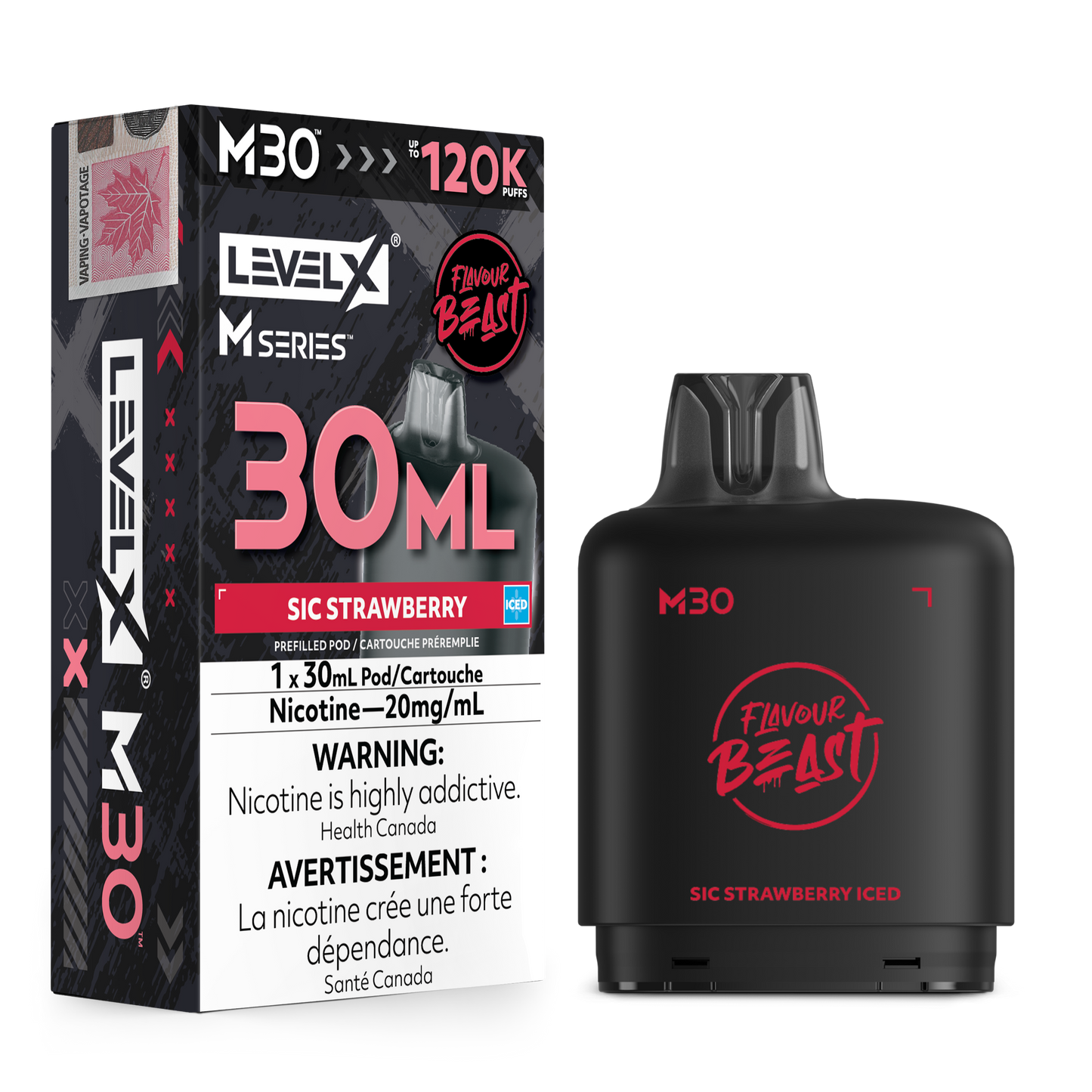 Level X Flavour Beast M30 Series - Sic Strawberry Iced 30mL closed pod product image at AllStar Vape Canada