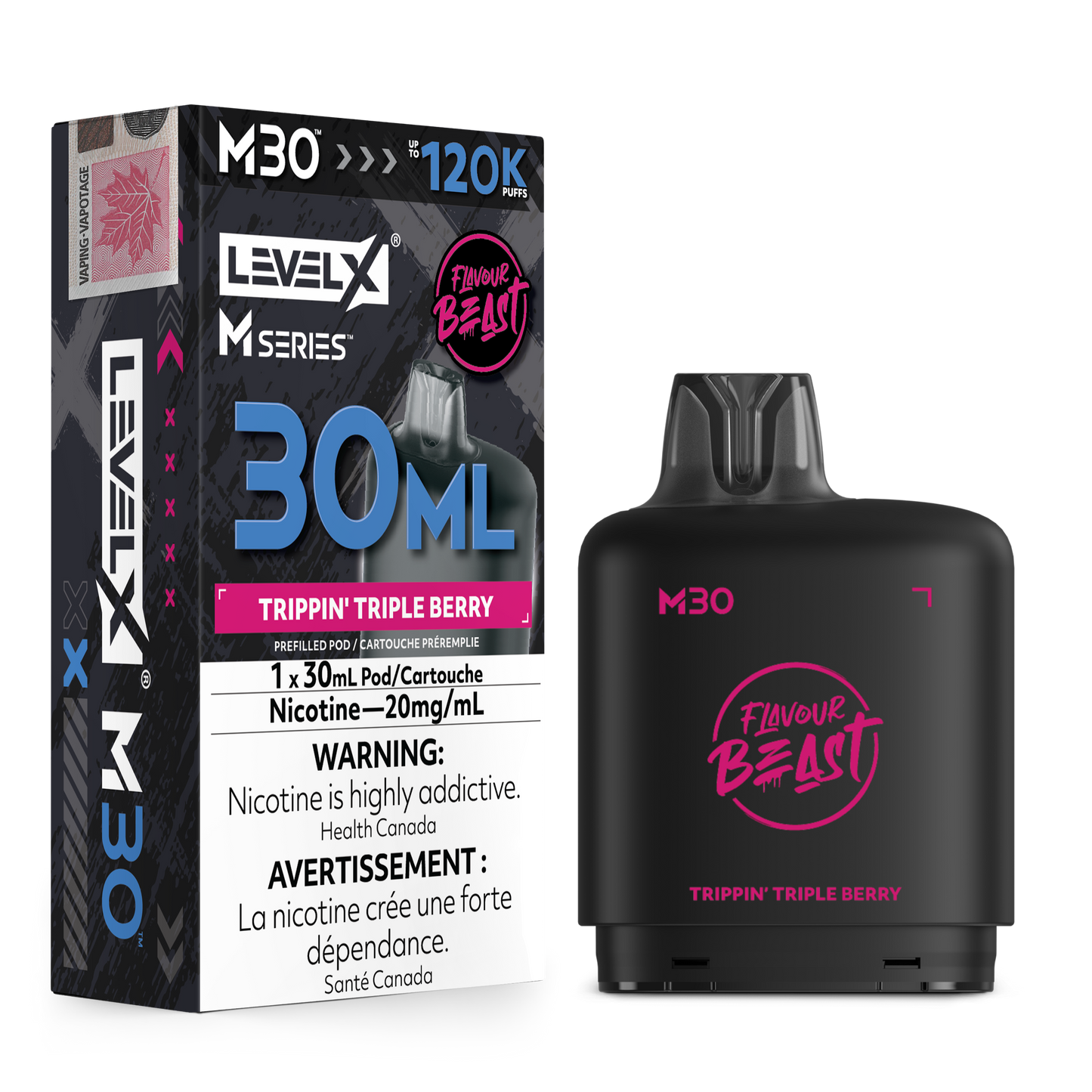 Level X Flavour Beast M30 Series - Trippin' Triple Berry 30mL closed pod product image at AllStar Vape Canada
