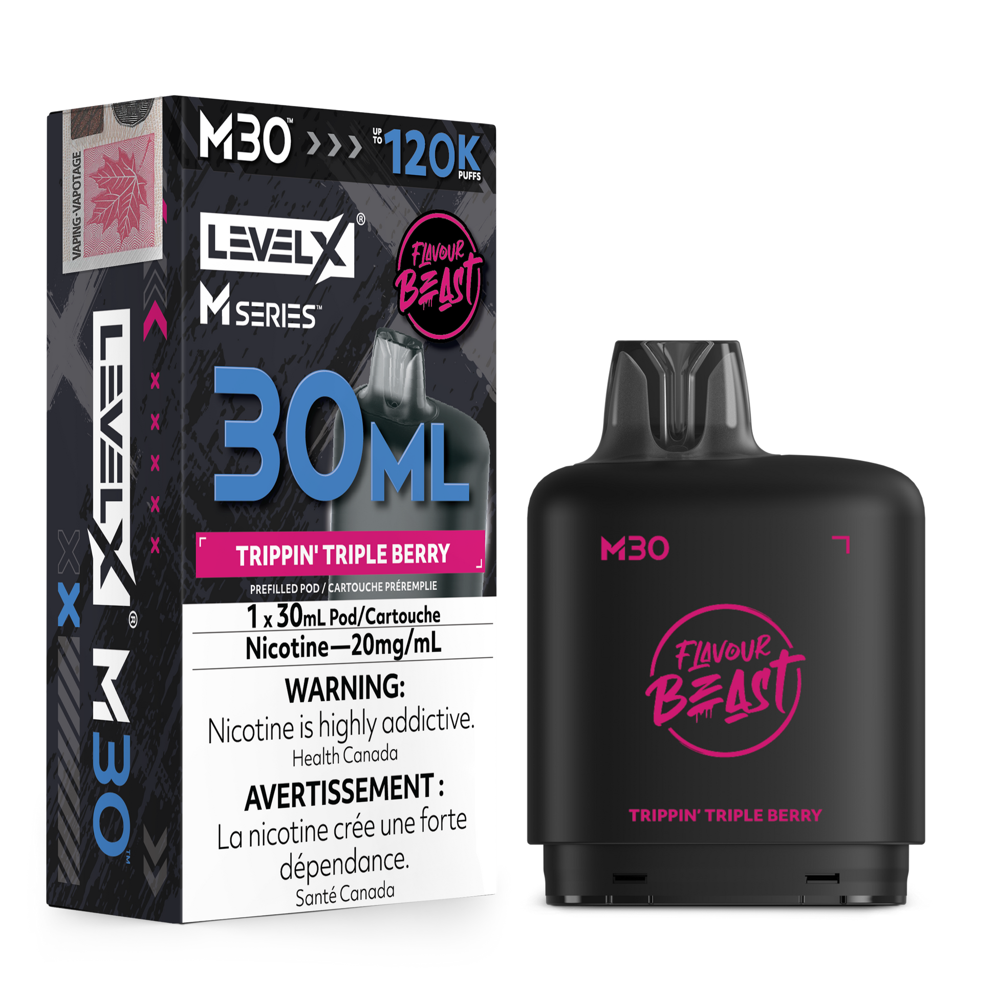 Level X Flavour Beast M30 Series - Trippin' Triple Berry 30mL closed pod product image at AllStar Vape Canada