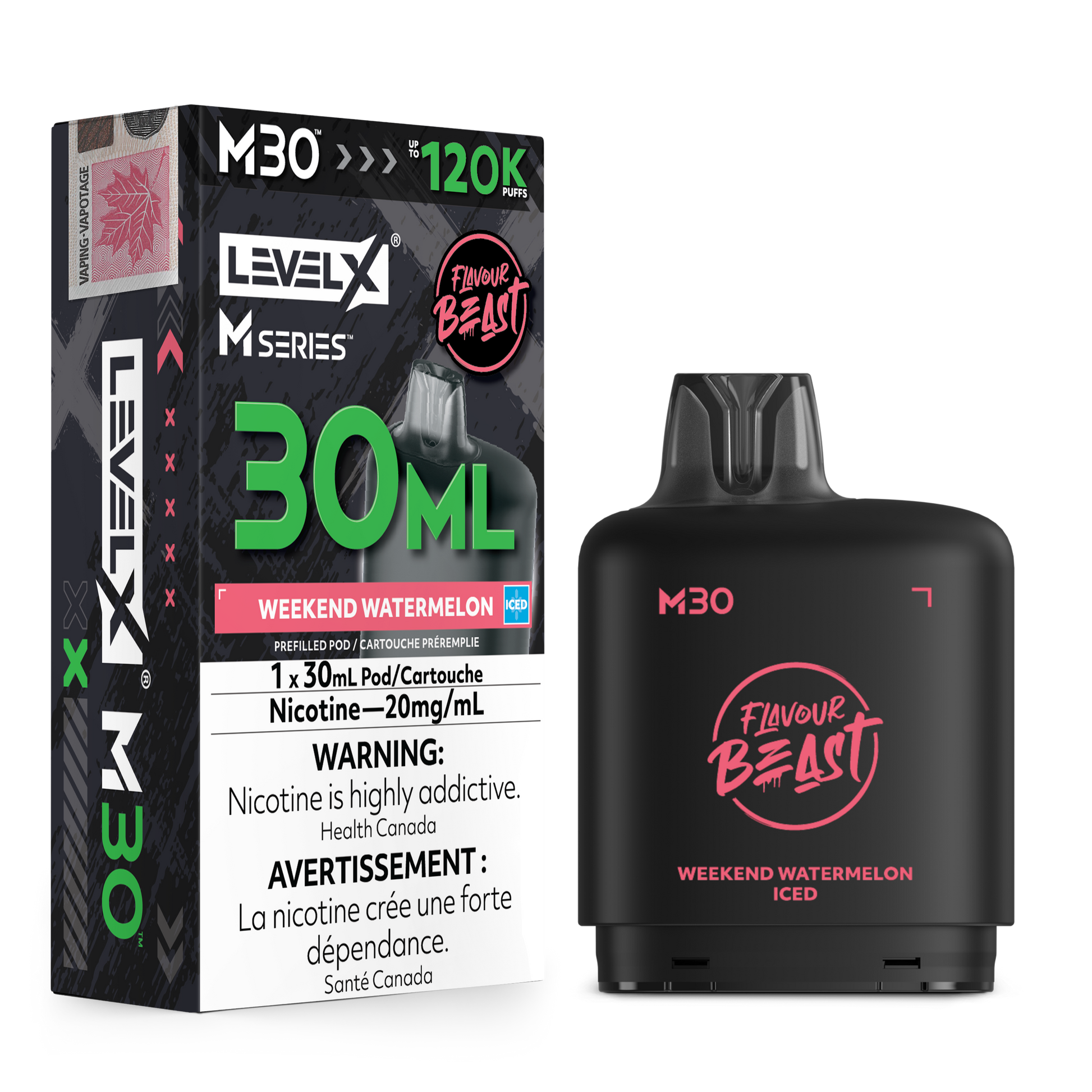 Level X Flavour Beast M30 Series - Weekend Watermelon Iced 30mL closed pod product image at AllStar Vape Canada