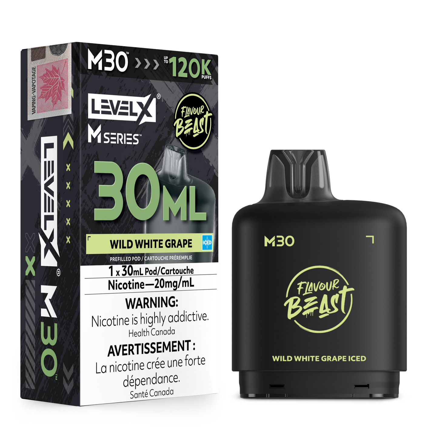 Level X Flavour Beast M30 Series - Wild White Grape Iced 30mL closed pod product image at AllStar Vape Canada