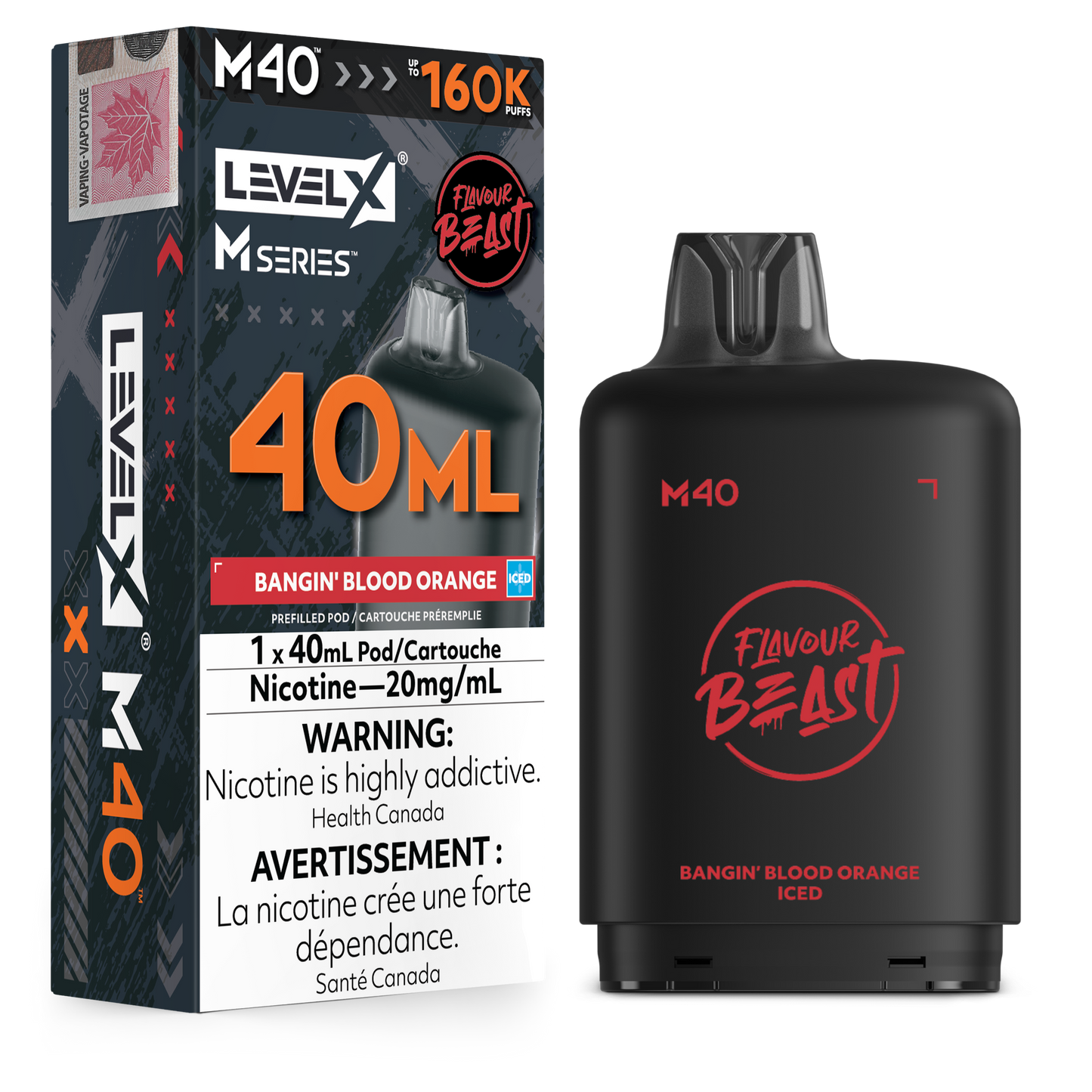 Level X Flavour Beast M40 Series - Bangin' Blood Orange Iced 40mL closed pod product image at AllStar Vape Canada
