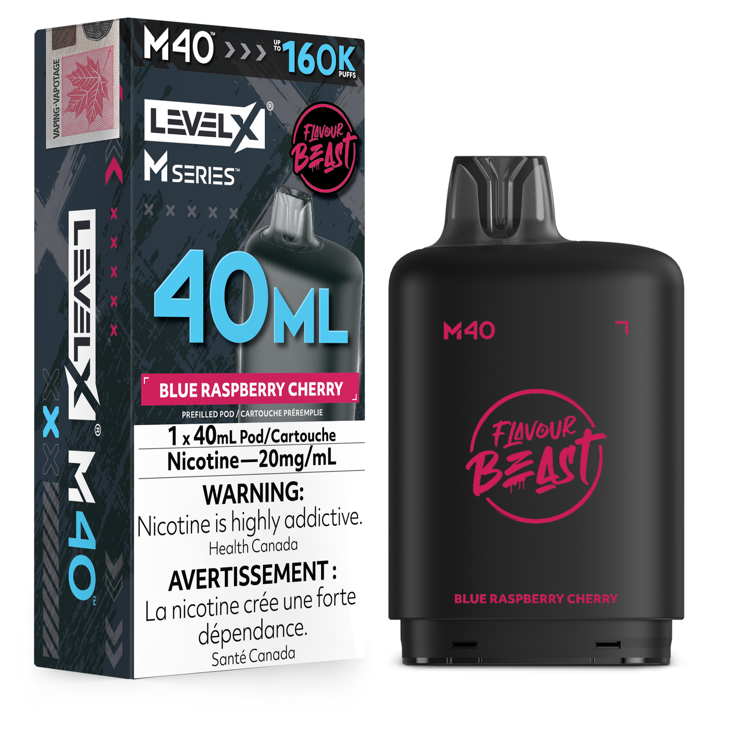Level X Flavour Beast M40 Series - Blue Raspberry Cherry 40mL closed pod product image at AllStar Vape Canada